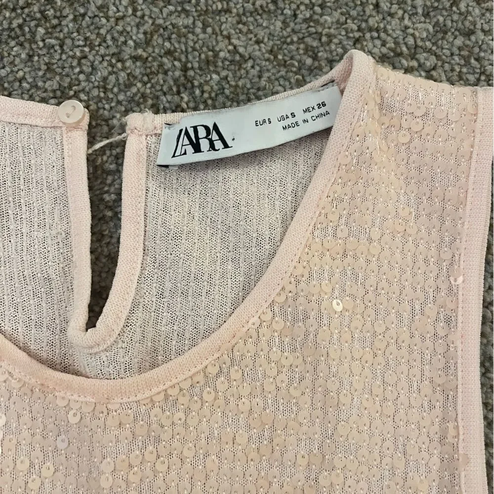ZARA Pink Sequin Midi Dress - Picture 9 of 13